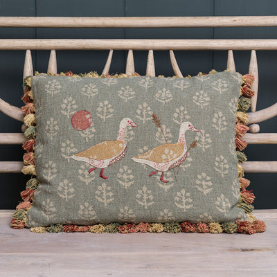 Egyptian Geese Rustic Linen Cushion