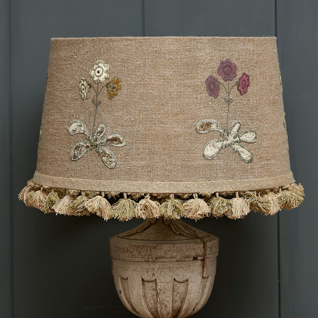 Embroidered Auricula Saffron Linen 16" Lampshade