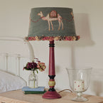 Embroidered Indigo Camels Lampshade with Tassels 14"