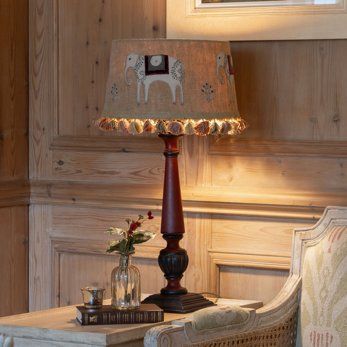 Embroidered Indian Wedding Lampshade in Saffron with Tassels
