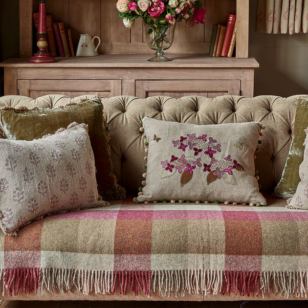 Embroidered Linen Autumn Hydrangea Cushion