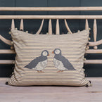 Embroidered Puffins Cushion