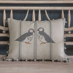 Embroidered Puffins Cushion