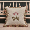 Embroidered Rose Auricula Rustic Linen Cushion with Tassels