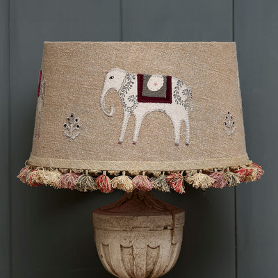 Embroidered  Saffron Linen 16&quot; Empire Lampshade with Tassels