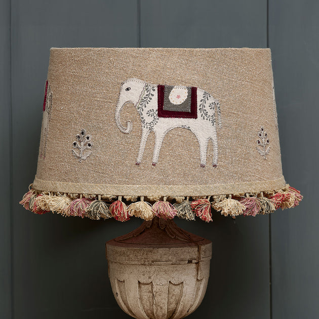 Embroidered  Saffron Linen 16" Empire Lampshade with Tassels