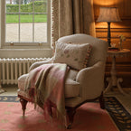Embroidered Summer Garland cushion on Rustic Linen