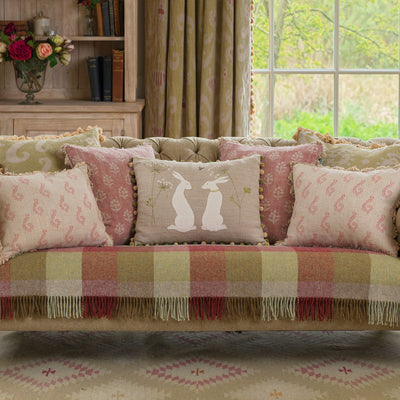 Embroidered Summer Hares Linen Cushion