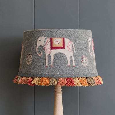 Embroidered Indian Wedding Lampshade in Indigo with Tassels