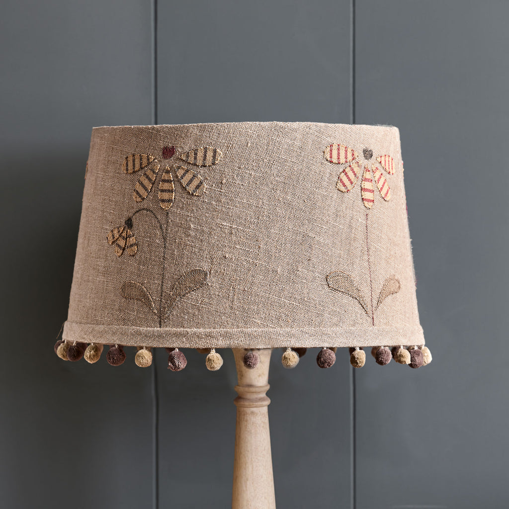 Embroidered Rustic Linen Echinacea 16