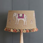 Embroidered Indian Wedding Lampshade in Saffron with Tassels