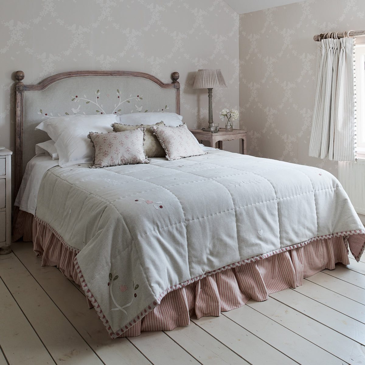 Ex Display Upholstered Kingsize Headboard in Embroidered Olive Tree