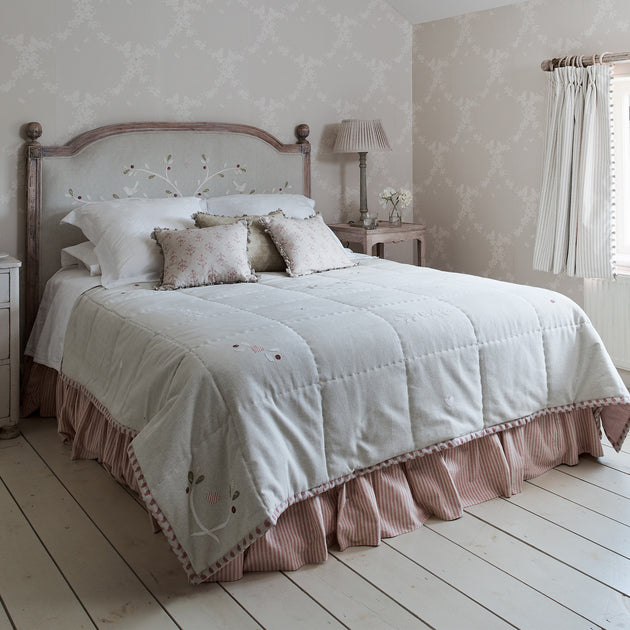 Ex Display Upholstered Kingsize Headboard in Embroidered Olive Tree