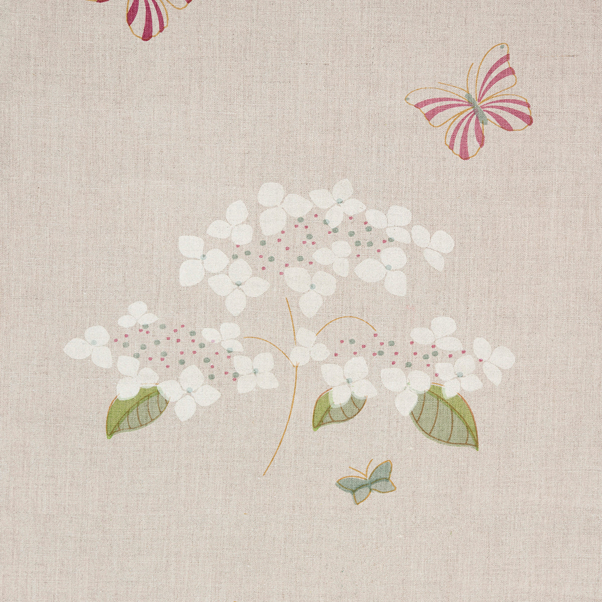 Hand-printed Ivory Hydrangea &amp; Butterflies Linen – 310