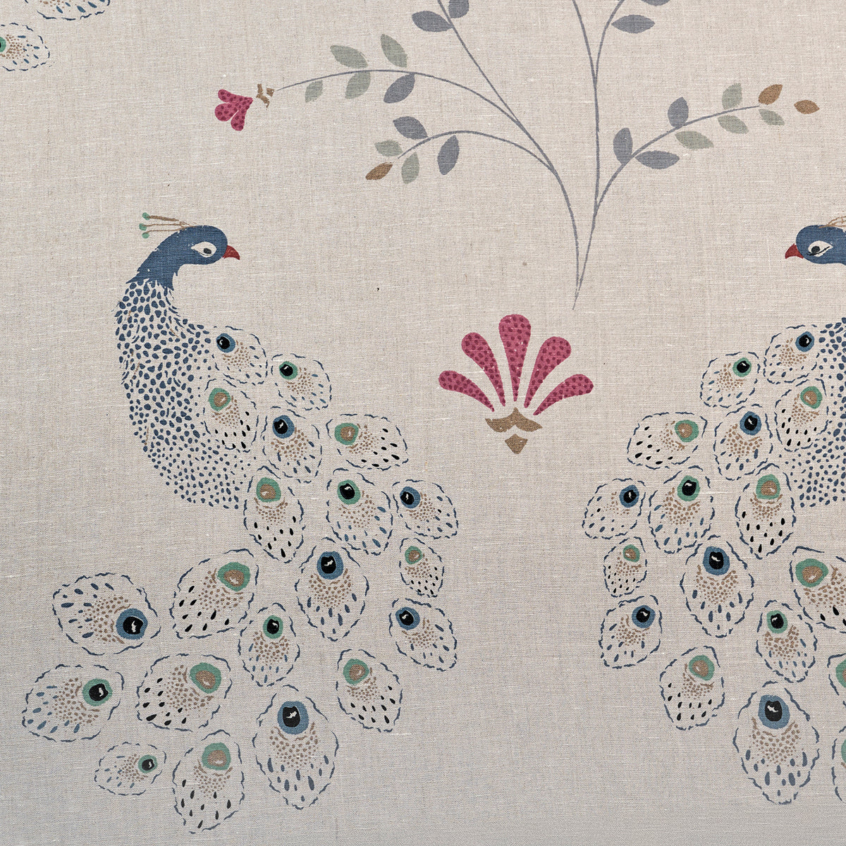 Roman Blind in Blue Gold Peacocks Light Linen - 99cm (W) x 122cm (L)