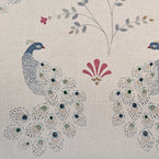 Hand-printed Blue Gold Peacocks Light Linen – 311L