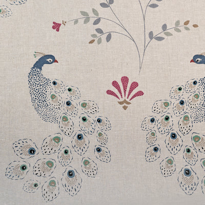 Hand-printed Blue Gold Peacocks Light Linen – 311L