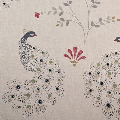 Hand-printed Blue Gold Peacocks Light Linen – 311L