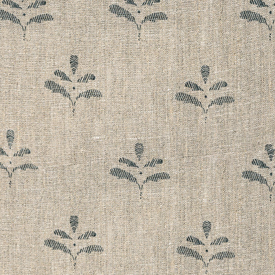 Hand-printed Summer Blue Leaf - Light Rustic Linen – 316B