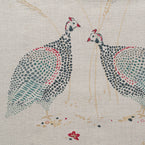 Hand-printed Teal Blue Guinea Fowl Light Linen – 309L