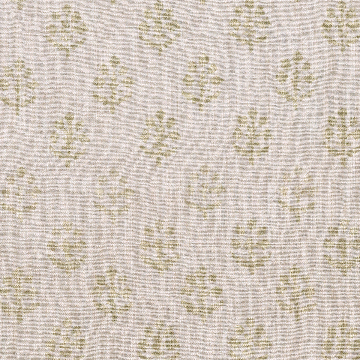 Faded green Megha block print on stonewashed rustic linen, shown flat