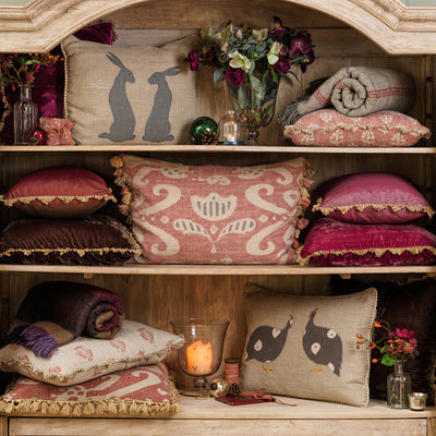 Faded Rose Tulipa Rustic Linen Cushion with Tassels