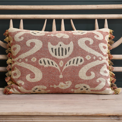Faded Rose Tulipa Rustic Linen Cushion with Tassels