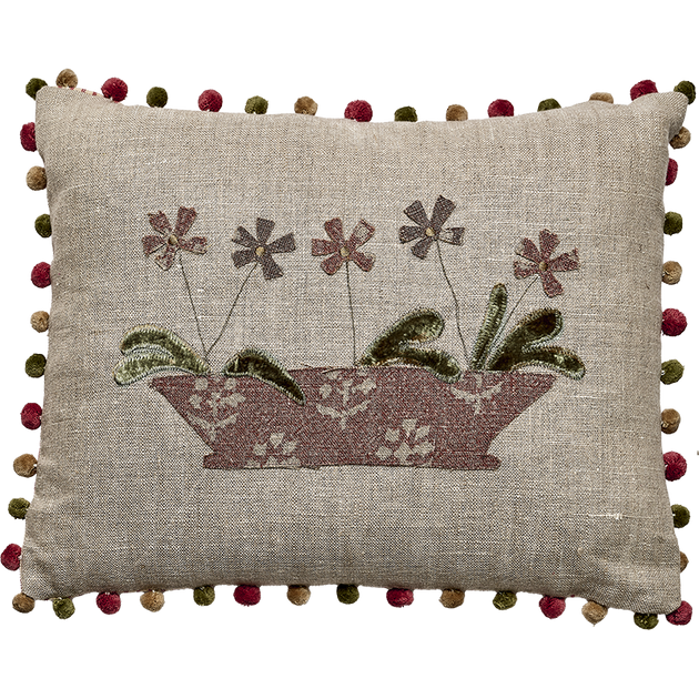 Flower Pot Rustic Linen Cushion