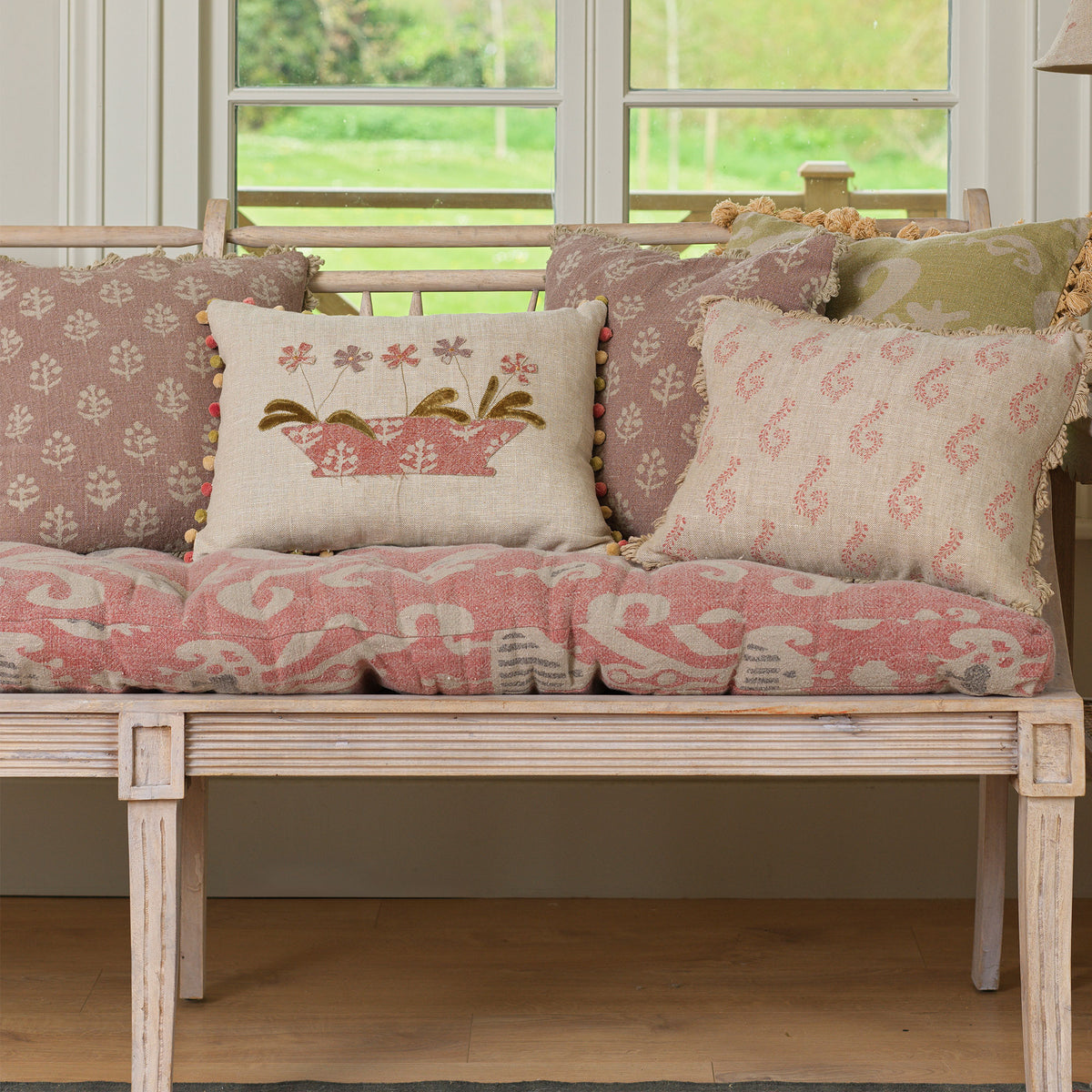 Flower Pot Rustic Linen Cushion