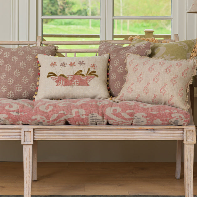 Flower Pot Rustic Linen Cushion