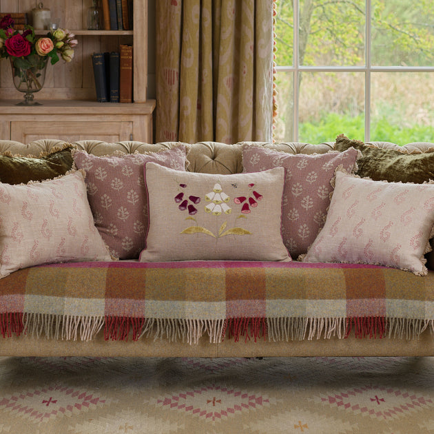 Embroidered Foxgloves Rustic Linen Cushion