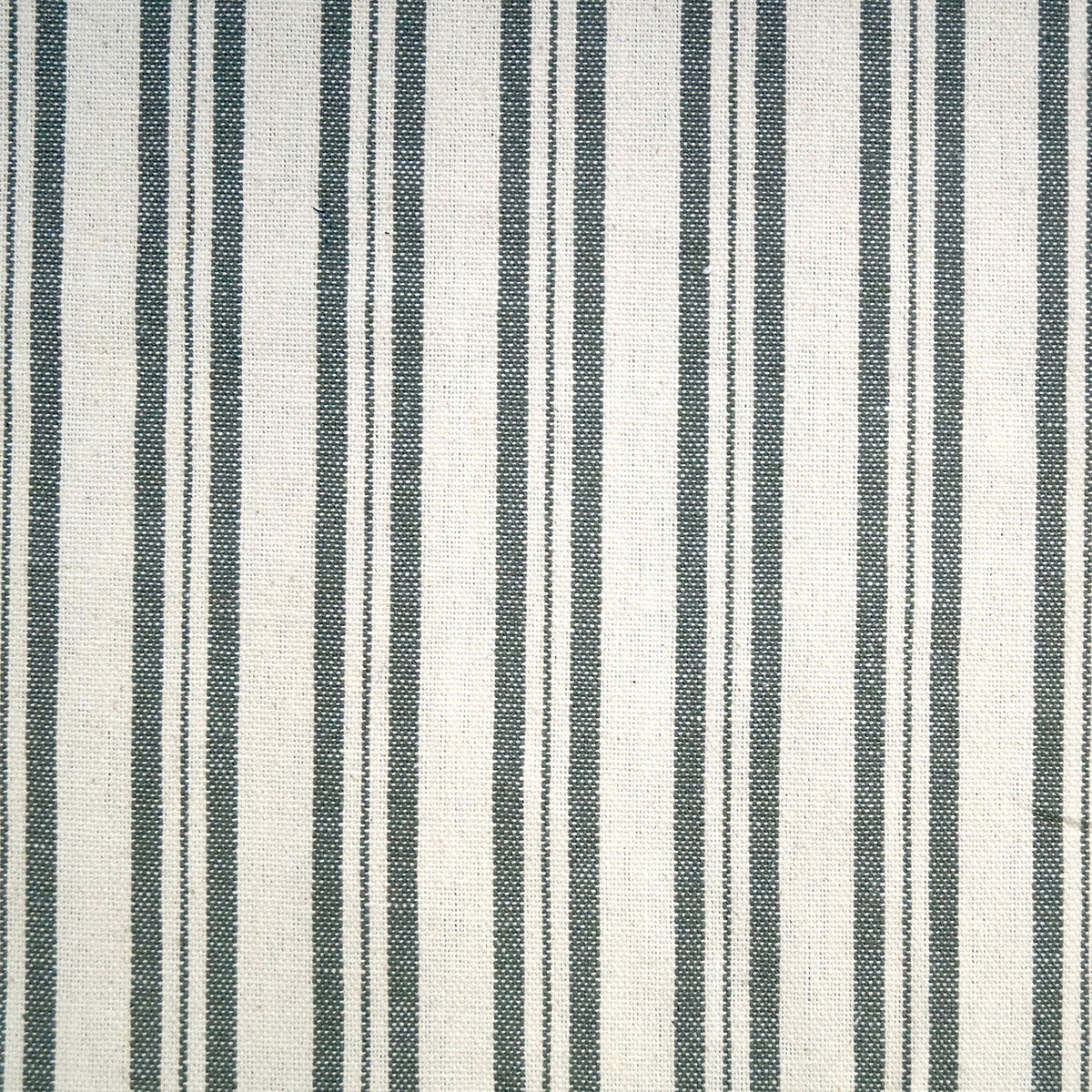 French blue medium ticking stripe cotton laid flat, on sale