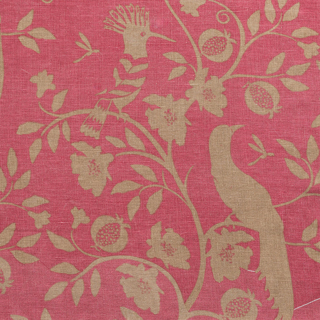 Fushia Gold Hoopoe Rustic Linen Stonewashed Panel (Approx. 3.2m) - 349