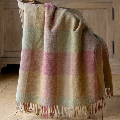 Gold &amp; Faded Rose Harlequin Shetland Throw