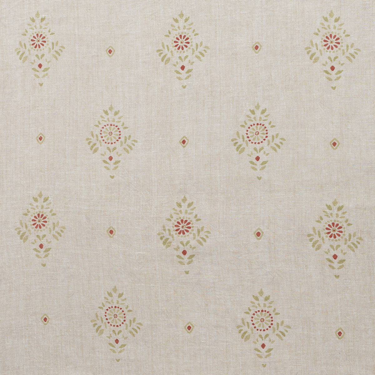Hand-printed Green Anushka on Rustic Linen – 317G