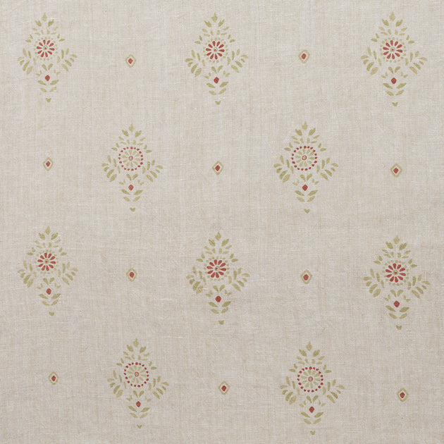 Hand-printed Green Anushka on Rustic Linen – 317G