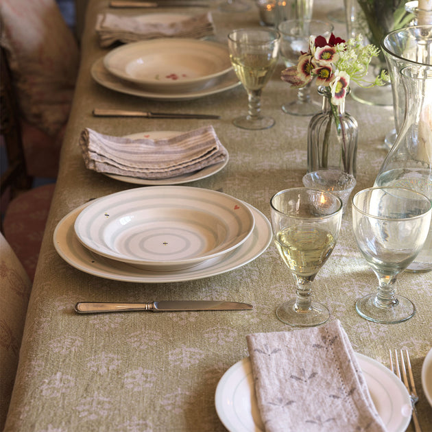 Green Gold Megha Rustic Linen Tablecloth - Ex Large