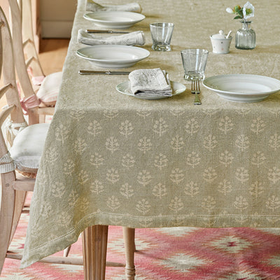 Green Gold Megha Rustic Linen Tablecloth - Large