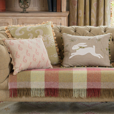 Green Gold Sacha Rustic Linen Cushion with Tassels