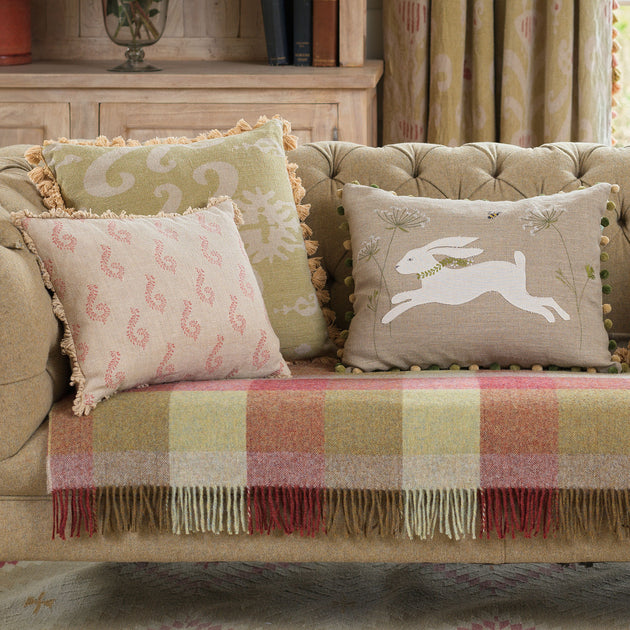 Green Gold Sacha Rustic Linen Cushion with Tassels