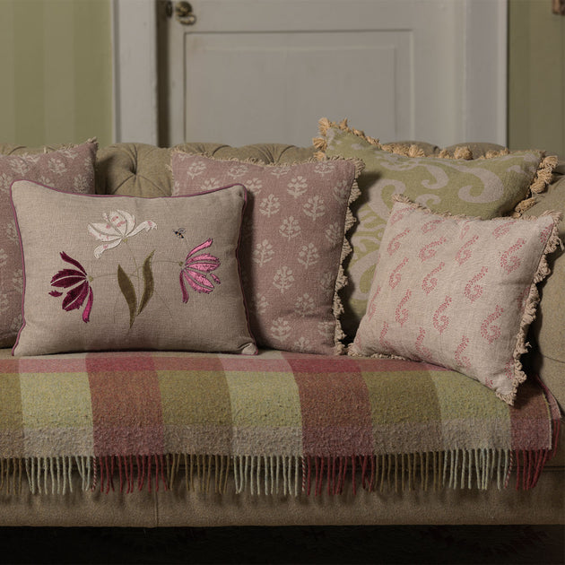 Green Gold Sacha Rustic Linen Cushion with Tassels