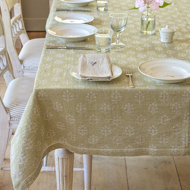 Green Gold Megha Rustic Linen Tablecloth - Ex Large