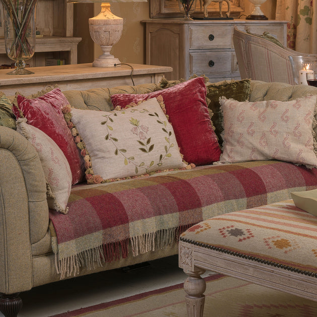 Red Green Fritillary Rustic Linen Cushion