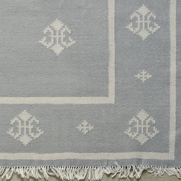 Hand-woven Fleur de Lis Kilim - Smokey Blue - Large