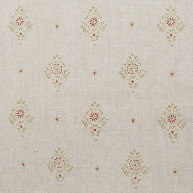 Hand-printed Green Anushka on Rustic Linen – 317G