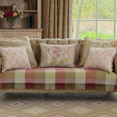Hollyhocks Embroidered Linen Cushion in Bloomsbury &amp; Silk