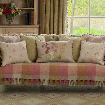 Hollyhocks Embroidered Linen Cushion