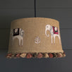 Embroidered  Saffron Linen 16" Pendant Lampshade with Tassels