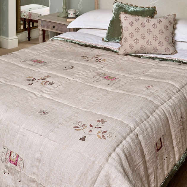 Indian Wedding Rustic Linen Quilt - Super King