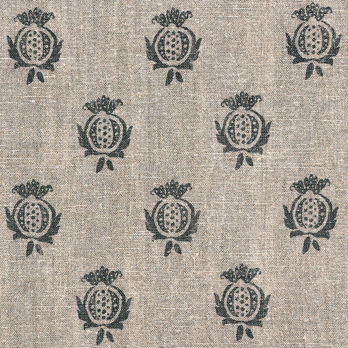 Pair of Curtains in Indigo Pomegranate rustic linen 240cm (W) x 237cm (L)